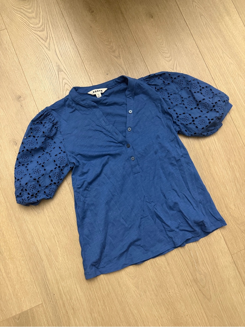 Boden Navy Blue Eyelet Puff Sleeve Shirt US 8